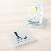 BLUSH BLUE BLUE FLORAL ALPHABETS NAME LETTER L GLASUNTERSETZER (Schrägansicht)