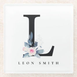 BLUSH BLUE BLUE FLORAL ALPHABETS NAME LETTER L GLASUNTERSETZER