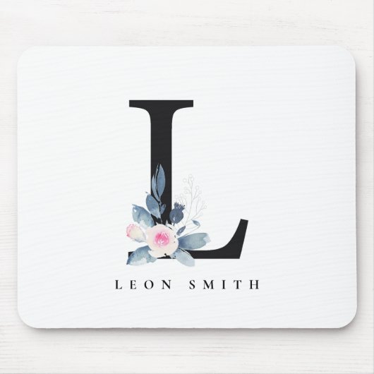 BLUSH BLUE BLUE FLORAL ALPHABETS NAME LETTER L MOUSEPAD (Vorne)