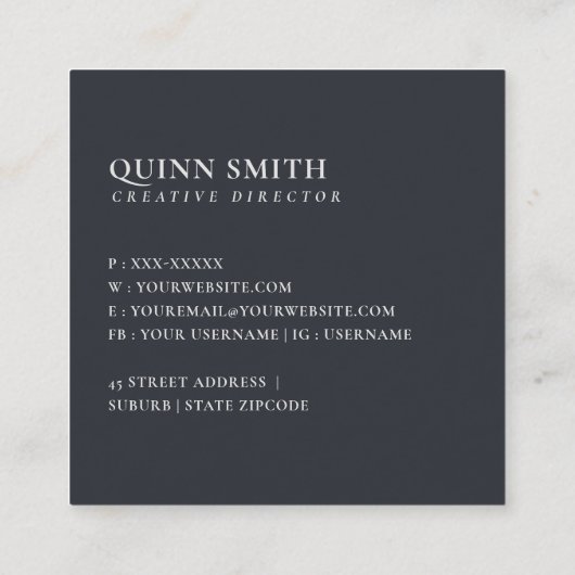 BLUSH BLUE BLUE FLORAL ALPHABETS NAME LETTER Q QUADRATISCHE VISITENKARTE (Rückseite)