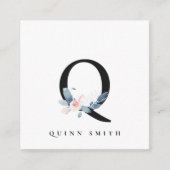 BLUSH BLUE BLUE FLORAL ALPHABETS NAME LETTER Q QUADRATISCHE VISITENKARTE (Vorderseite)