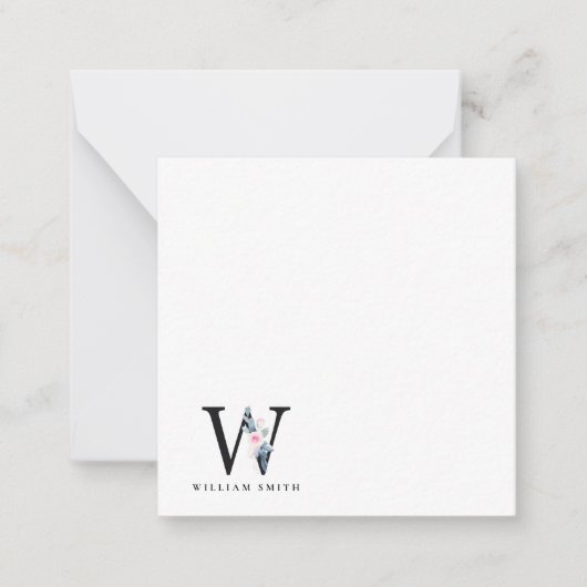 BLUSH BLUE BLUE FLORAL ALPHABETS NAME LETTER W MITTEILUNGSKARTE (Vorderseite)