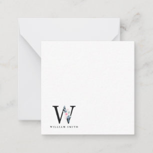 BLUSH BLUE BLUE FLORAL ALPHABETS NAME LETTER W MITTEILUNGSKARTE