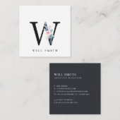 BLUSH BLUE BLUE FLORAL ALPHABETS NAME LETTER W QUADRATISCHE VISITENKARTE (Vorne/Hinten)