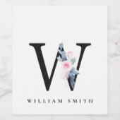 BLUSH BLUE BLUE FLORAL ALPHABETS NAME LETTER W WEINETIKETT (Einzelnes Label)