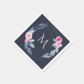 BLUSH BLUE BLUE FLORAL MONOGRAM WREATH WEDH SERVIETTE (Ecke)