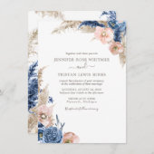 Blush Blue Boho Dried Pampas Wasserfarbe Hochzeit Einladung (Vorne/Hinten)