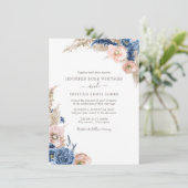 Blush Blue Boho Dried Pampas Wasserfarbe Hochzeit Einladung (Stehend Vorderseite)
