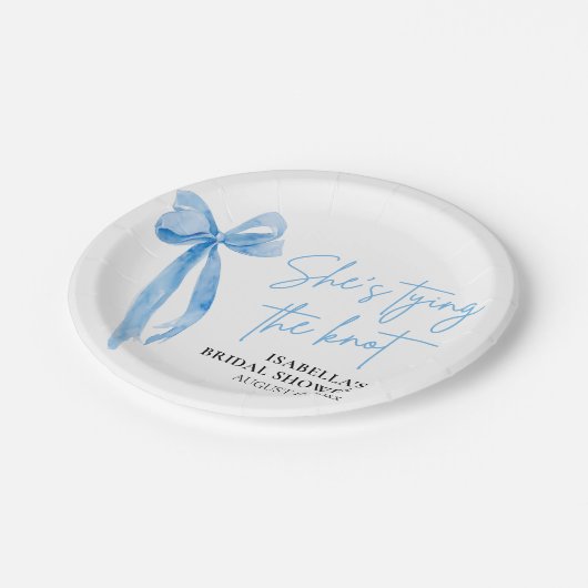 Blush Blue Bow Sie bindet das Brautparty des Knote Pappteller (Schrägansicht)