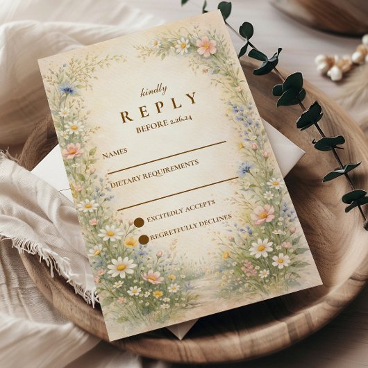 Blush Blue Countryside Wedding RSVP Karte
