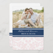 Blush Blue Damask Foto Probe Abendessen Party Einladung (Vorne/Hinten)