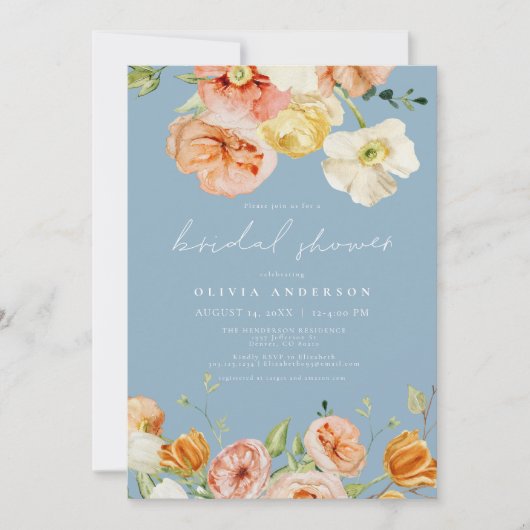 Blush & Blue Elegantes Frühlingsflora Brautparty Einladung (Vorderseite)