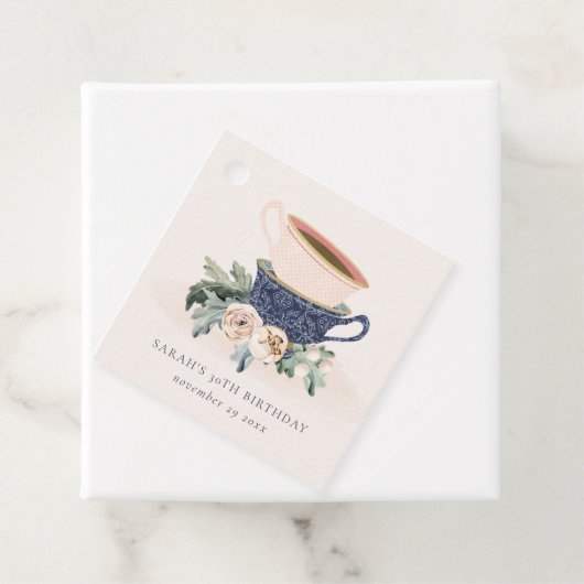 Blush Blue Flora Gestapelte Teebecher jedes Alter  Geschenkanhänger (Beispiel)