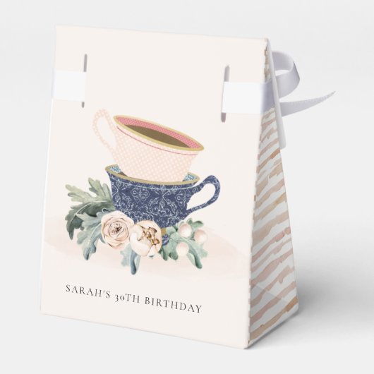 Blush Blue Flora Gestapelte Teebecher jedes Alter Geschenkschachtel (Rückseite)