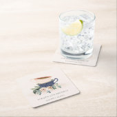 Blush Blue Flora Gestapelte Teebecher jedes Alter Rechteckiger Pappuntersetzer (Vor Ort)