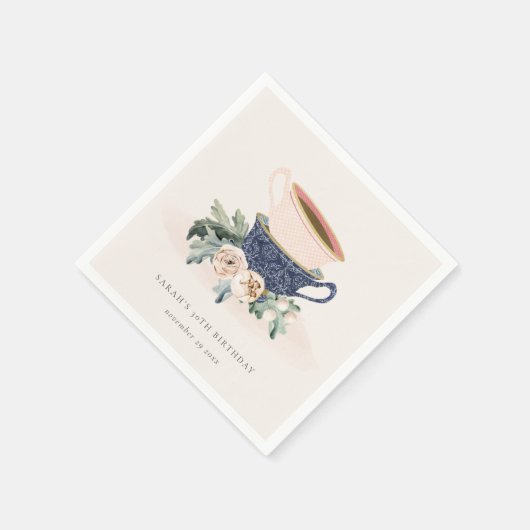Blush Blue Flora Gestapelte Teebecher jedes Alter  Serviette (Ecke)