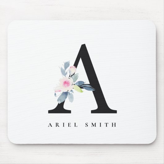 BLUSH BLUE FLORAL ALPHABETS NAME LETTER A MOUSEPAD (Vorne)
