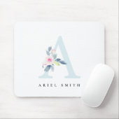 BLUSH BLUE FLORAL ALPHABETS NAME LETTER A MOUSEPAD (Mit Mouse)