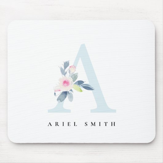 BLUSH BLUE FLORAL ALPHABETS NAME LETTER A MOUSEPAD (Vorne)