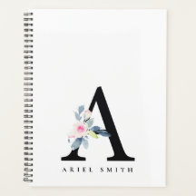 BLUSH BLUE FLORAL ALPHABETS NAME LETTER A