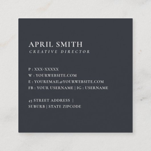 BLUSH BLUE FLORAL ALPHABETS NAME LETTER A QUADRATISCHE VISITENKARTE (Rückseite)