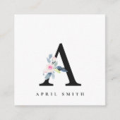 BLUSH BLUE FLORAL ALPHABETS NAME LETTER A QUADRATISCHE VISITENKARTE (Vorderseite)