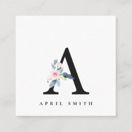 BLUSH BLUE FLORAL ALPHABETS NAME LETTER A QUADRATISCHE VISITENKARTE