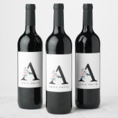 BLUSH BLUE FLORAL ALPHABETS NAME LETTER A WEINETIKETT (Flaschen)