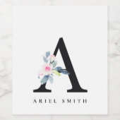 BLUSH BLUE FLORAL ALPHABETS NAME LETTER A WEINETIKETT (Einzelnes Label)