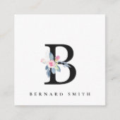 BLUSH BLUE FLORAL ALPHABETS NAME LETTER B QUADRATISCHE VISITENKARTE (Vorderseite)