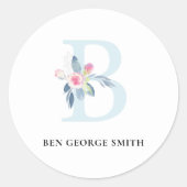 BLUSH BLUE FLORAL ALPHABETS NAME LETTER B RUNDER AUFKLEBER (Vorderseite)