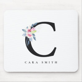 BLUSH BLUE FLORAL ALPHABETS NAME LETTER C MOUSEPAD
