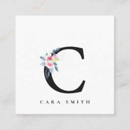 BLUSH BLUE FLORAL ALPHABETS NAME LETTER C QUADRATISCHE VISITENKARTE