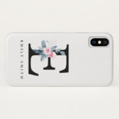 BLUSH BLUE FLORAL ALPHABETS NAME LETTER E Case-Mate iPhone HÜLLE (Rückseite (Horizontal))
