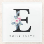 BLUSH BLUE FLORAL ALPHABETS NAME LETTER E GLASUNTERSETZER<br><div class="desc">Wenn Sie weitere Anpassungen benötigen,  schreiben Sie mir bitte an yellowfebstudio@gmail.com.</div>