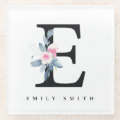 BLUSH BLUE FLORAL ALPHABETS NAME LETTER E GLASUNTERSETZER (Vorderseite)