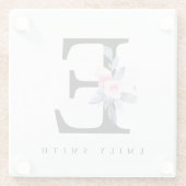 BLUSH BLUE FLORAL ALPHABETS NAME LETTER E GLASUNTERSETZER (Rückseite)