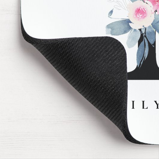 BLUSH BLUE FLORAL ALPHABETS NAME LETTER E MOUSEPAD (Ecke)