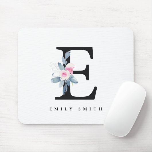 BLUSH BLUE FLORAL ALPHABETS NAME LETTER E MOUSEPAD (Mit Mouse)