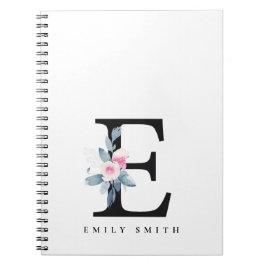 BLUSH BLUE FLORAL ALPHABETS NAME LETTER E NOTIZBLOCK