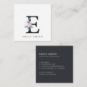 BLUSH BLUE FLORAL ALPHABETS NAME LETTER E QUADRATISCHE VISITENKARTE (Vorne/Hinten)