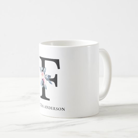 BLUSH BLUE FLORAL ALPHABETS NAME LETTER F KAFFEETASSE (VorderseiteRechts)