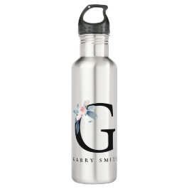 BLUSH BLUE FLORAL ALPHABETS NAME LETTER G EDELSTAHLFLASCHE
