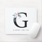 BLUSH BLUE FLORAL ALPHABETS NAME LETTER G MOUSEPAD (Mit Mouse)