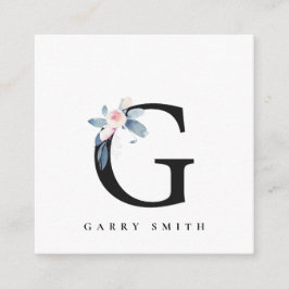 BLUSH BLUE FLORAL ALPHABETS NAME LETTER G QUADRATISCHE VISITENKARTE