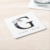 BLUSH BLUE FLORAL ALPHABETS NAME LETTER G RECHTECKIGER PAPPUNTERSETZER (angewinkelt)