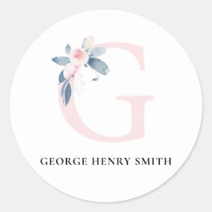 BLUSH BLUE FLORAL ALPHABETS NAME LETTER G RUNDER AUFKLEBER