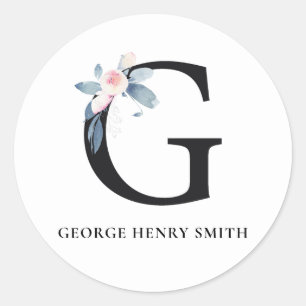 BLUSH BLUE FLORAL ALPHABETS NAME LETTER G RUNDER AUFKLEBER