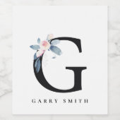 BLUSH BLUE FLORAL ALPHABETS NAME LETTER G WEINETIKETT (Einzelnes Label)
