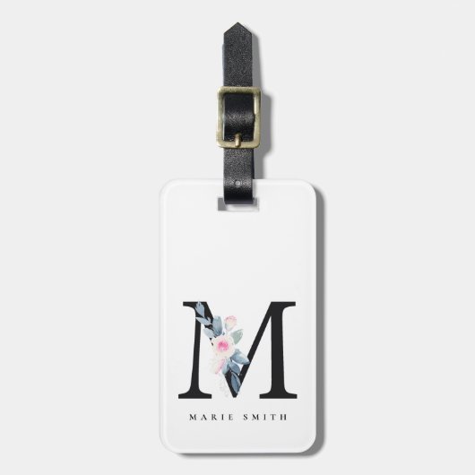 BLUSH BLUE FLORAL ALPHABETS NAME LETTER GEPÄCKANHÄNGER (Vorderseite vertikal)